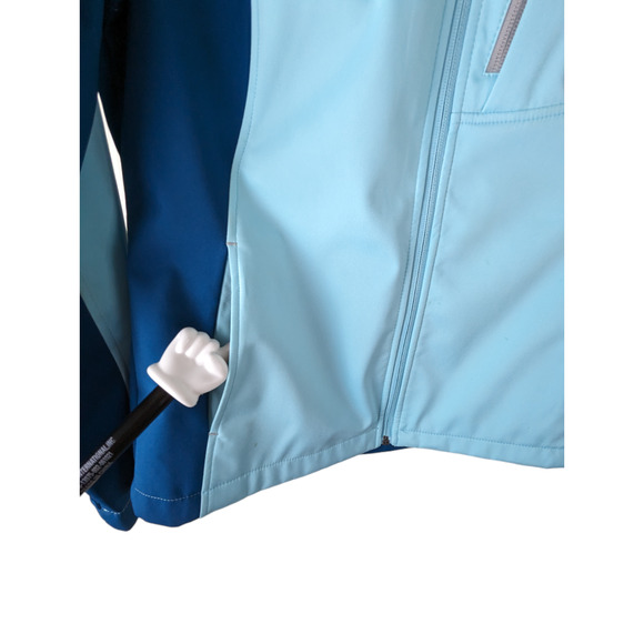 Free Tech Women's Hooded Softshell Jacket Medium Blue Zippered Pockets - Picture 13 of 14